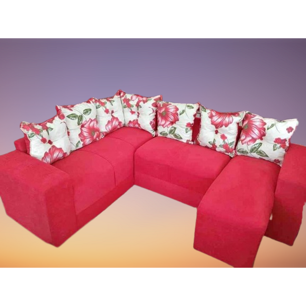 Sofá de Canto com Espreguiçadeira Vermelho Floral