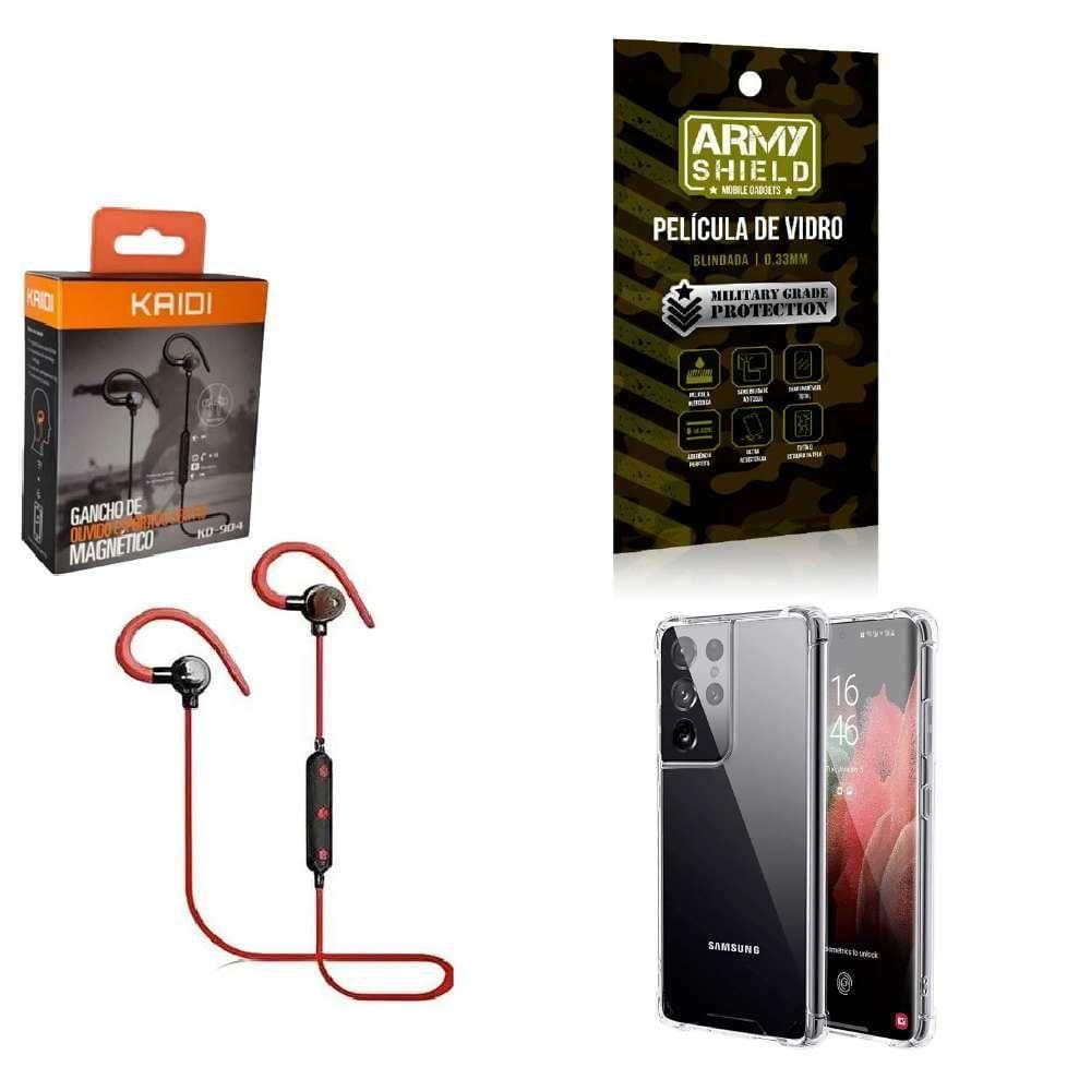 Kit Capinha Samsung S21 Ultra Fone Bluetooth E Película 3D