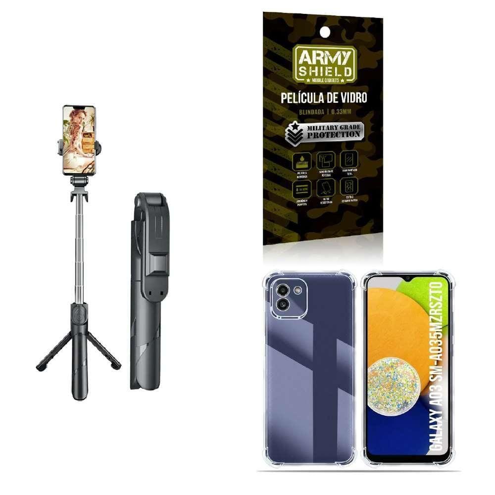 Kit Tripé De Selfie + Capinha Samsung A03 + Película 3D