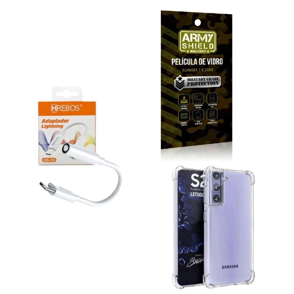 Capa Samsung S21Plus + Adaptador P2 Pra Tipo C + Película 3D