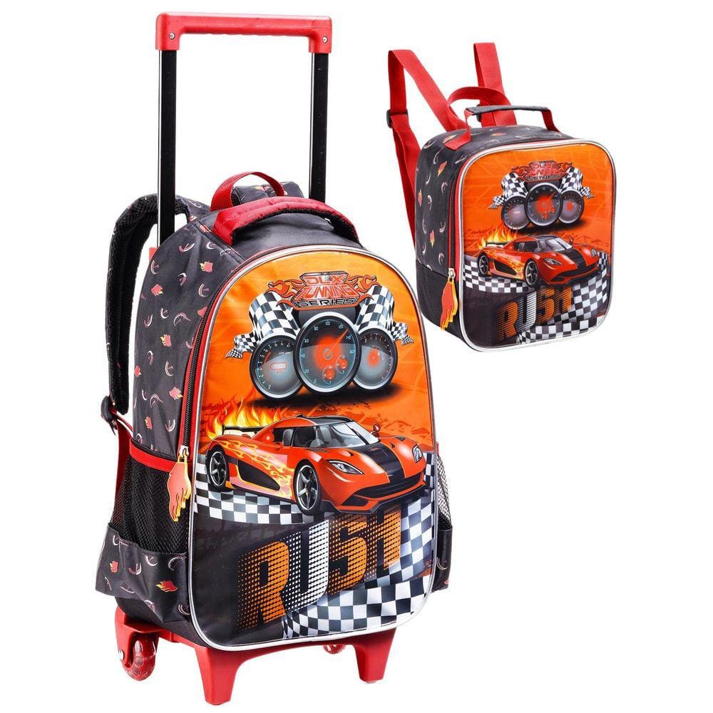 Kit CarroAranha Mochila Rodas Costas + Lancheira Térmica