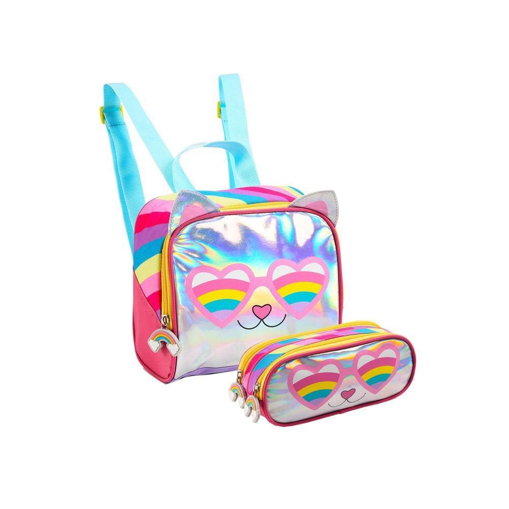 Kit Gatinha Arco Íris Lancheira Térmica + Estojo Duplo