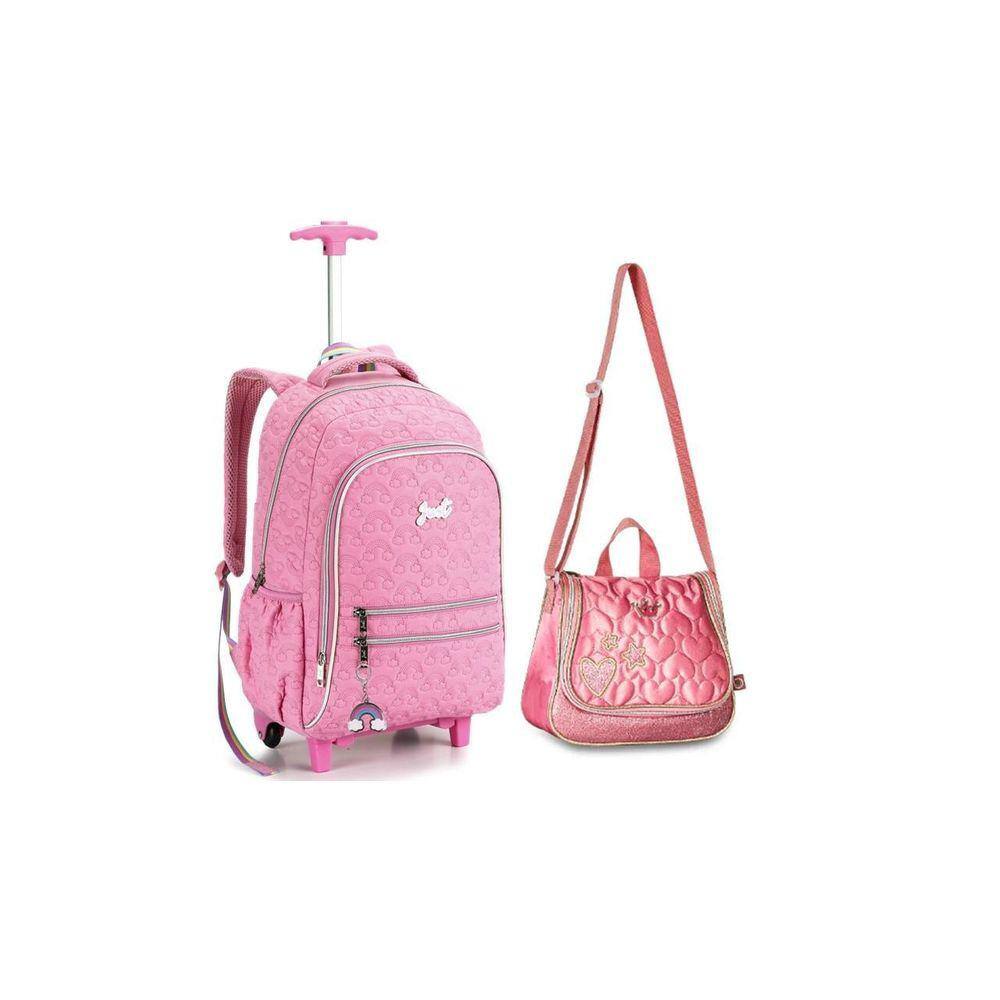 Kit Escolar Meninas Rs Mochila De Rodas E Costas + Lancheira