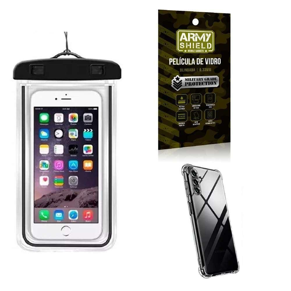 Kit Capa A Prova Dagua A04S + Capa Anti Shock + Película 3D