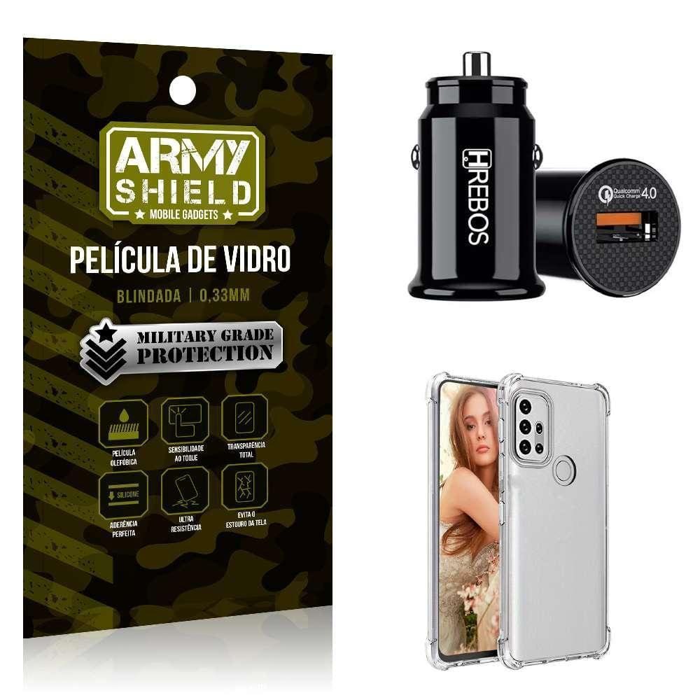 Carregador Veicular Turbo Com Capinha Moto G20 E Película 3D