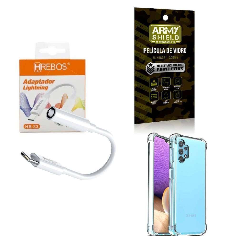Capa Samsung A32 5G + Adaptador P2 Para Tipo C + Película 3D