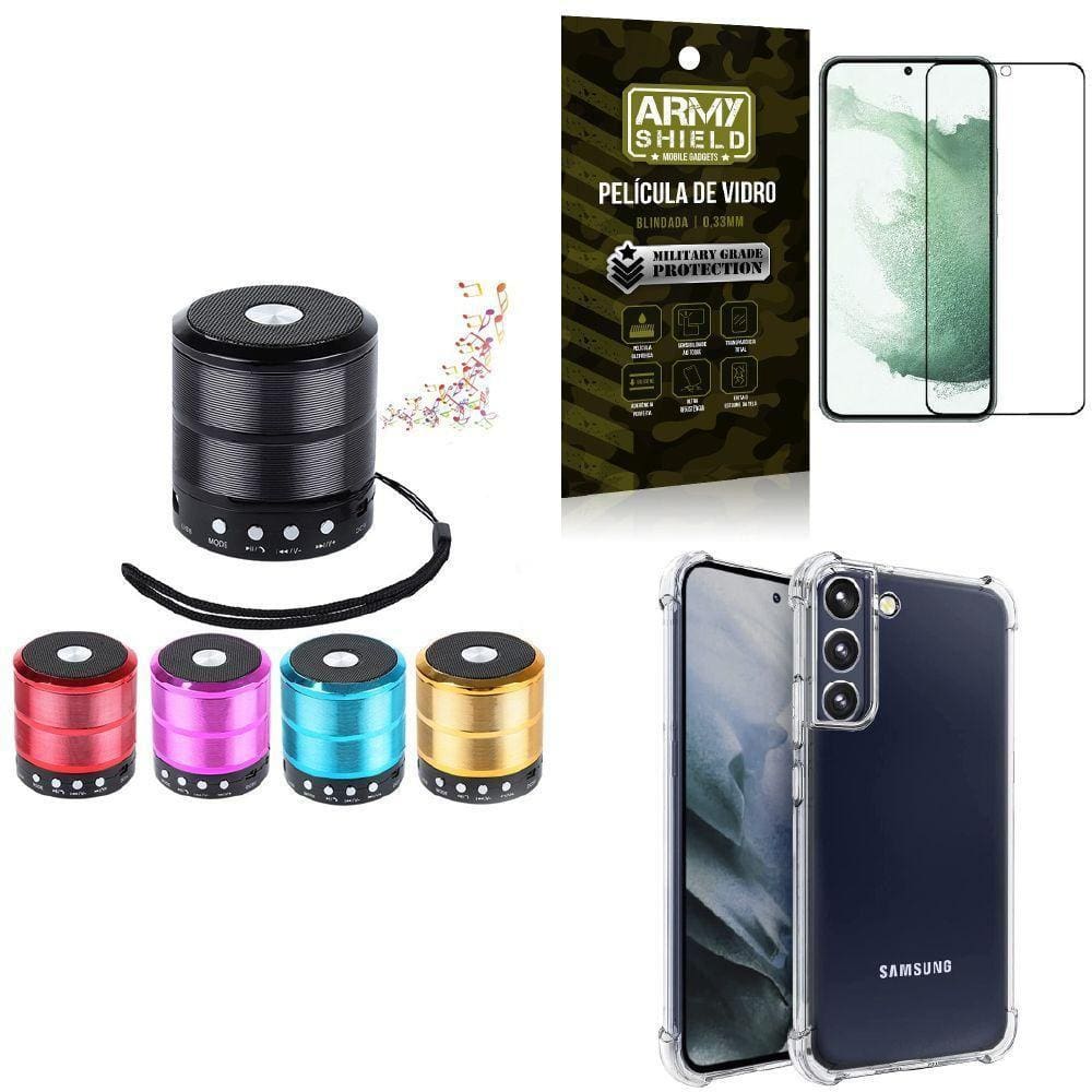 Capinha Samsung S22 Plus + Mini Som Bluetooth + Película 3D