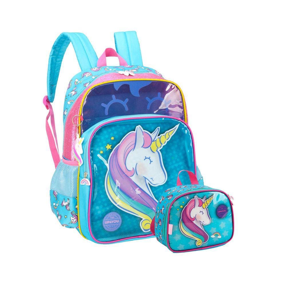 Kit Escolar Unicórnio Luxo Mochila Costas + Lancheira Térmic