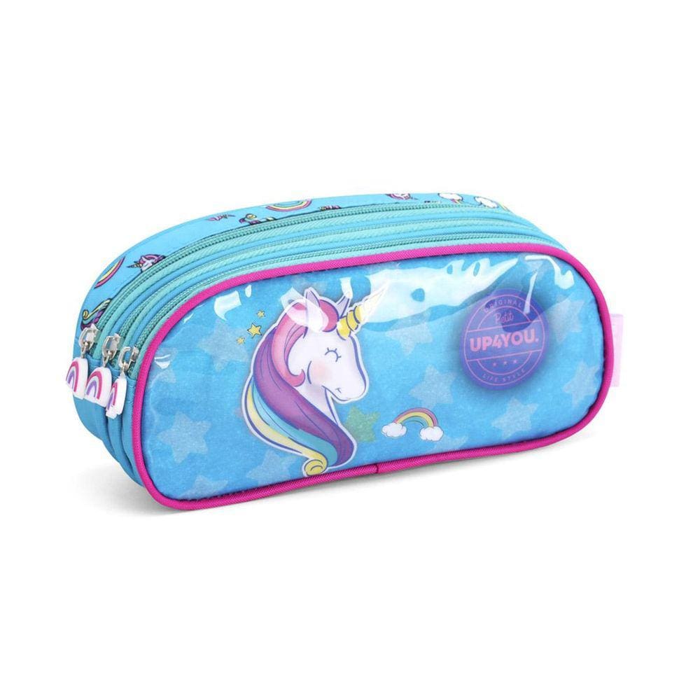Estojo Escolar Penal Triplo Unicornio Disney Az