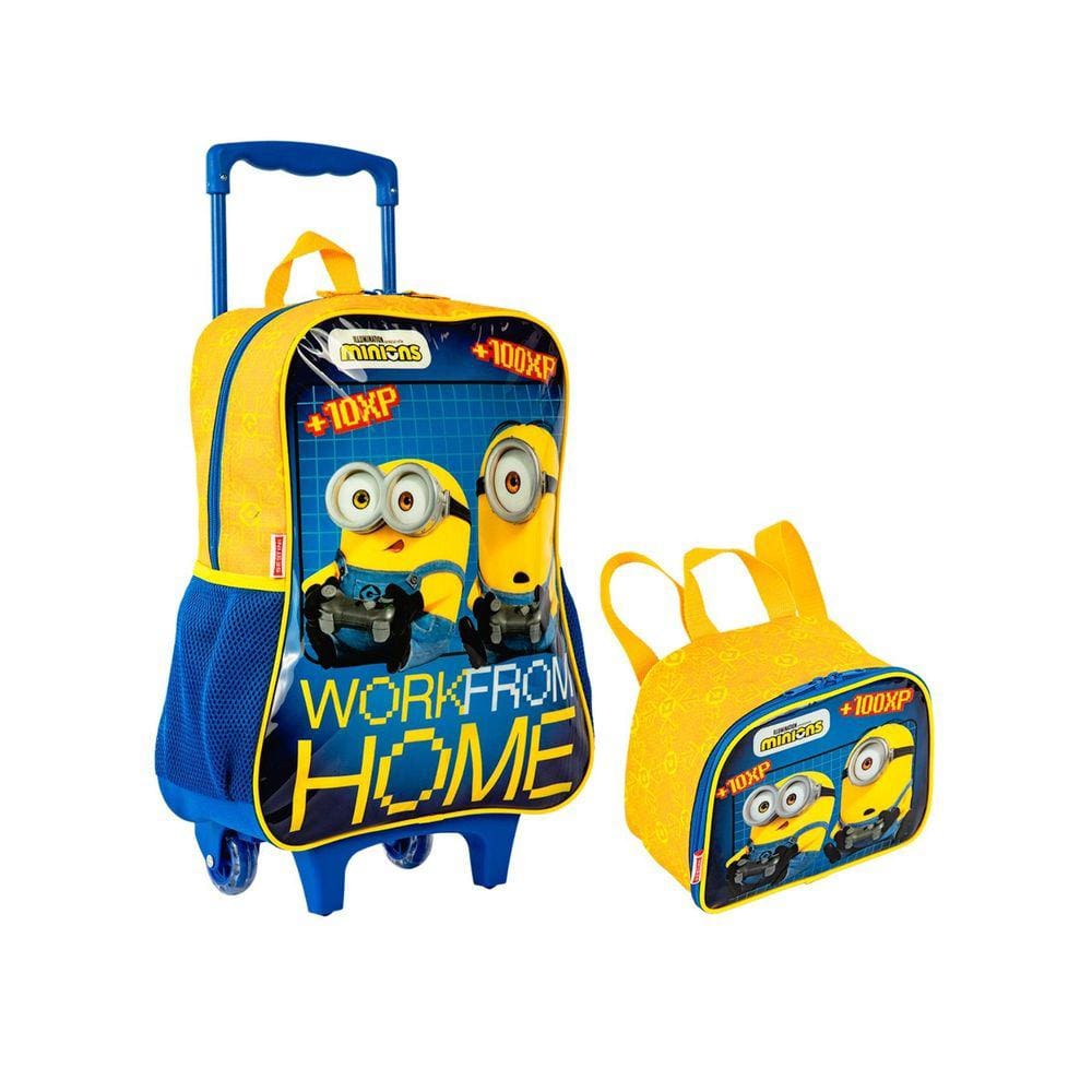 Kit Escolar Minions Mochila Rodas + Lancheira Térmica Gamer