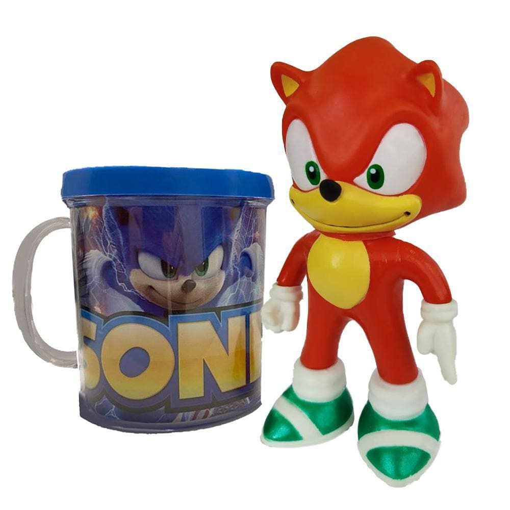 Boneco Sonic Vermelho Collection Com Caneca Personalizada