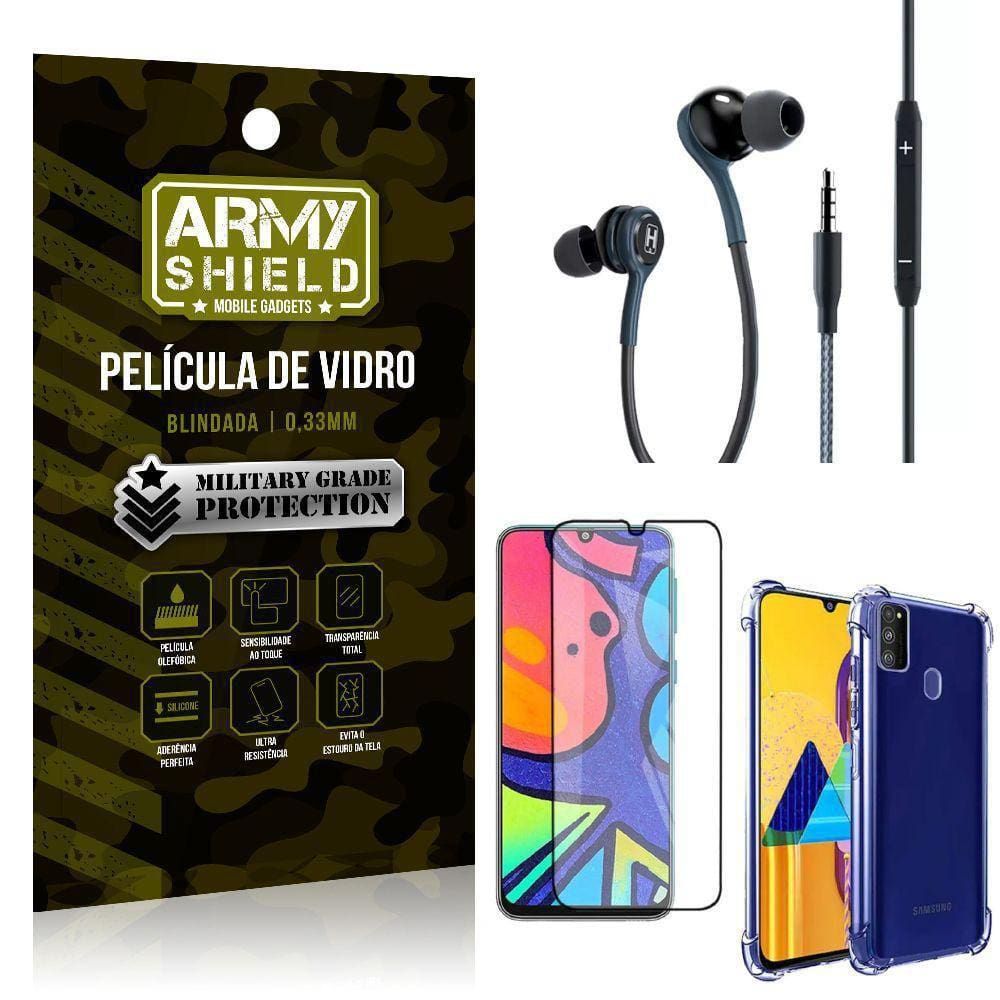 Kit Galaxy M21S Fone Extreme+Capa Anti Impacto+Película 3D