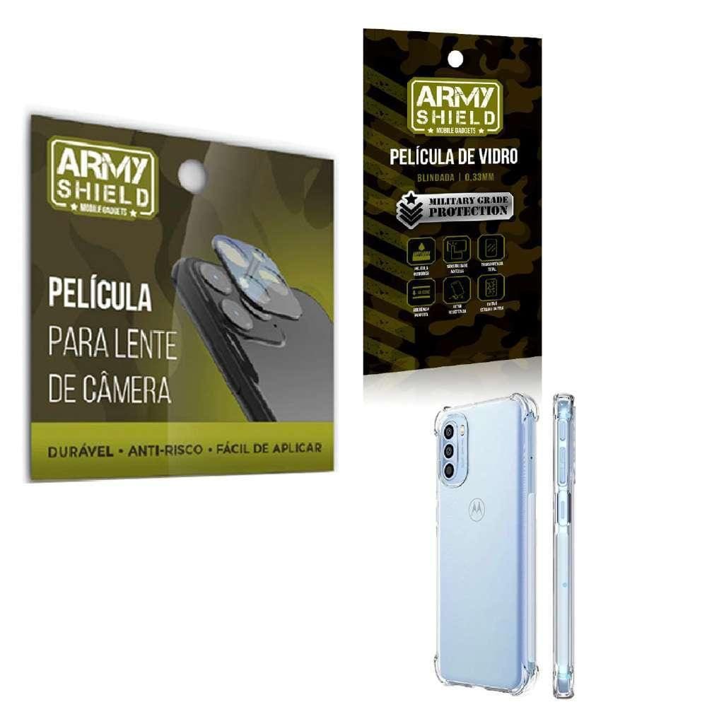 Kit Película De Câmera E Tela Moto G52 + Capinha Anti Shock