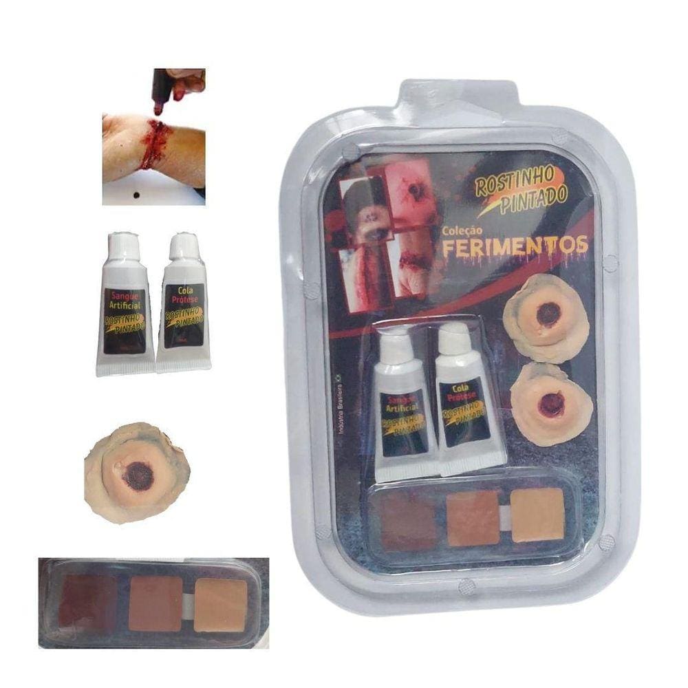 Maquiagem Terror Para Halloween Sangue Falso Prótese 2 Tiros