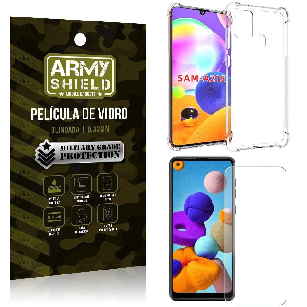 Capinha + Película De Vidro Blindada Galaxy A21S -Armyshield