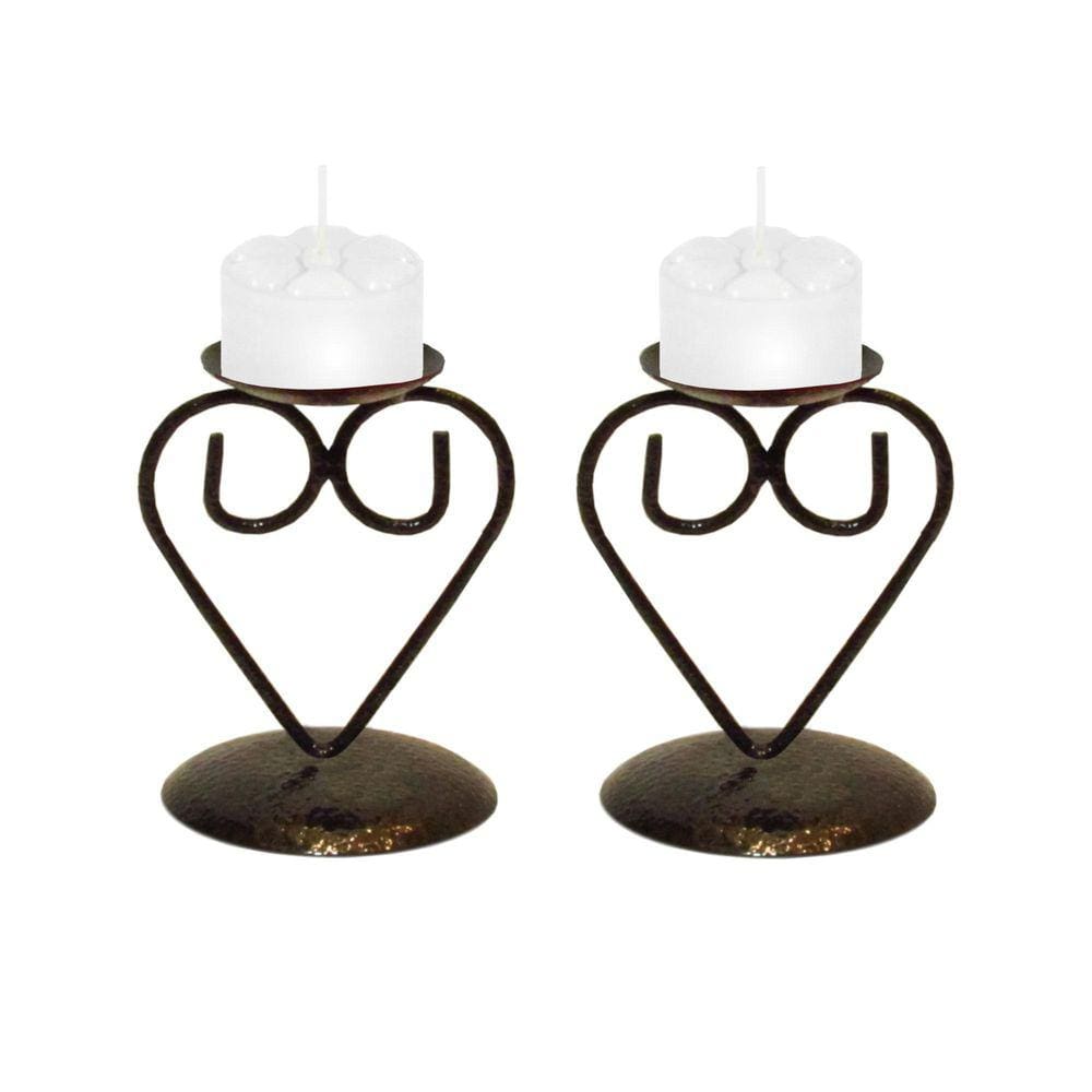 2 Castiçal Coração 12 Cm Vela Branca Dia Dos Namorados