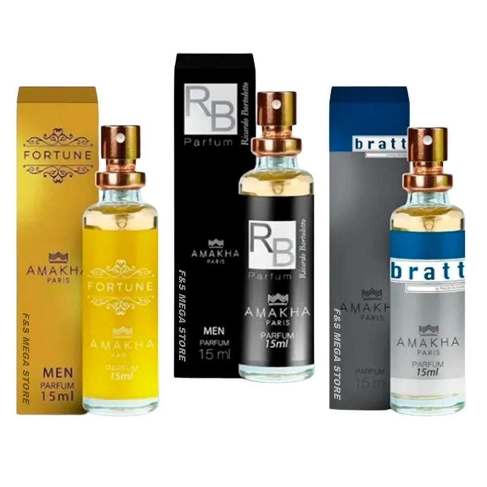 Kit 3 Perfume Masculino Fortune Rb Bratt Amakha Paris Bolso