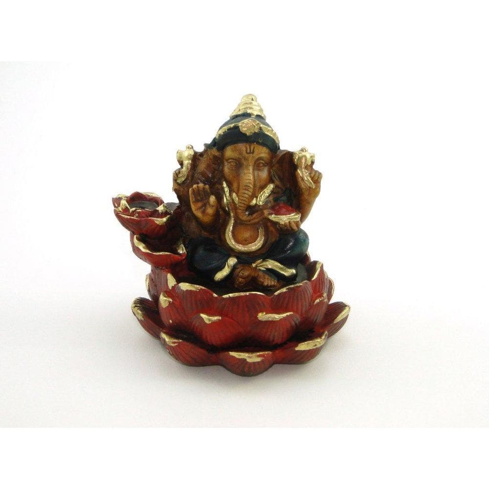 Incensário Cascata Ganesha Azul E Vermelho Gesso 11 Cm