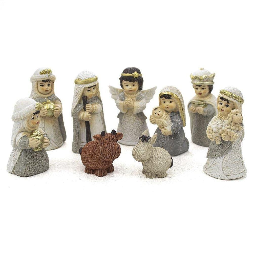 Presépio Importado Cinza Resina 9 Peças - 7cm