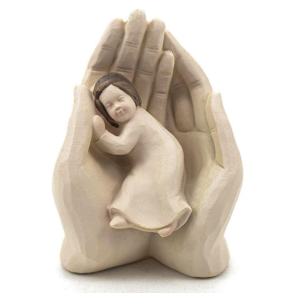 Imagem Anjo Da Guarda Palma Menina Resina 10 Cm