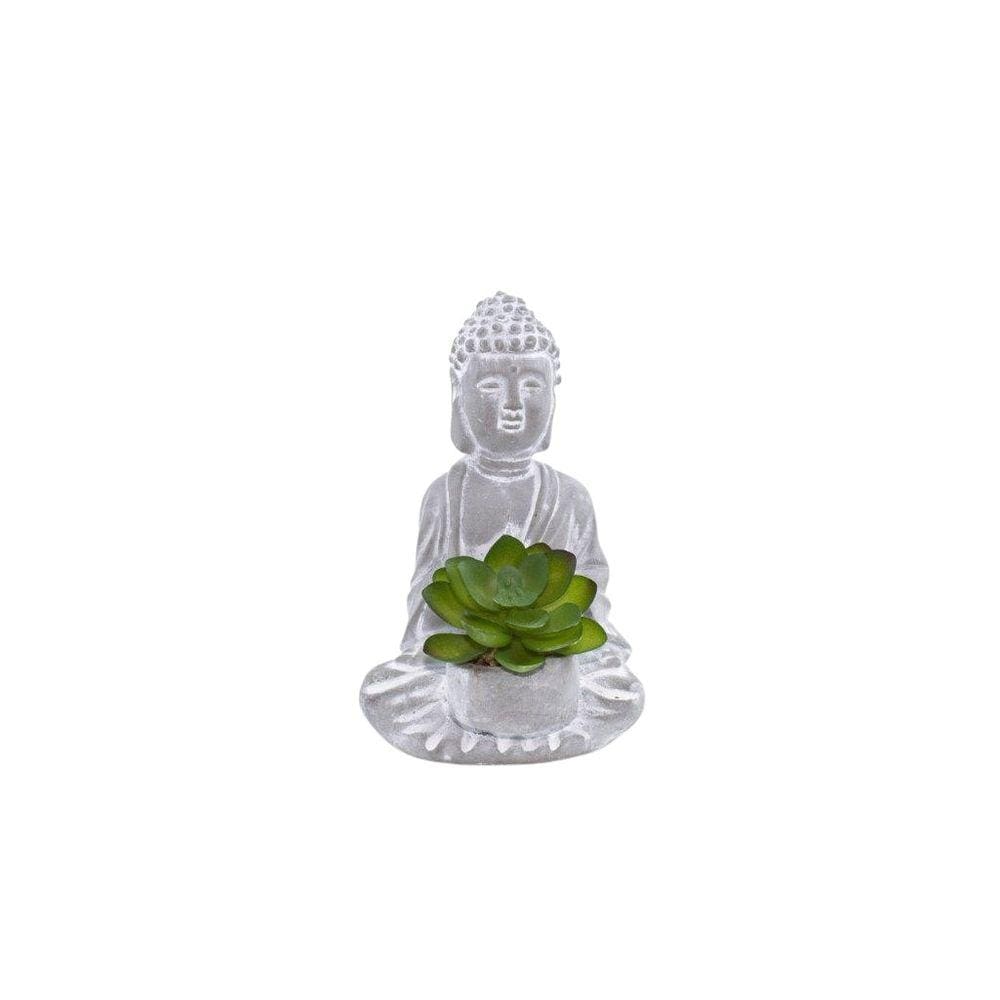 Buda Com Planta Cor Cimento Em Cerâmica 12 Cm