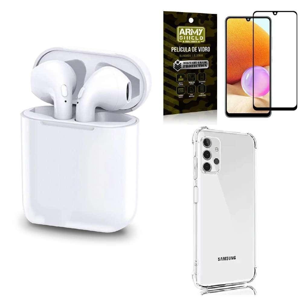 Kit Fone Sem Fio Tws Gold Samsung A32 4G + Película Vidro 3D