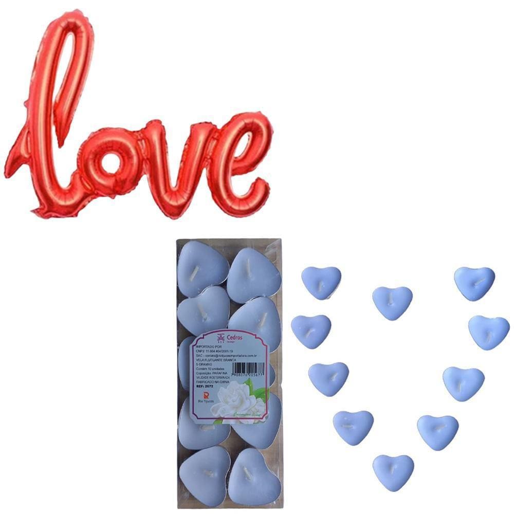 Kit Dia Dos Namorados 10 Vela Coração Flutuante E Balão Love