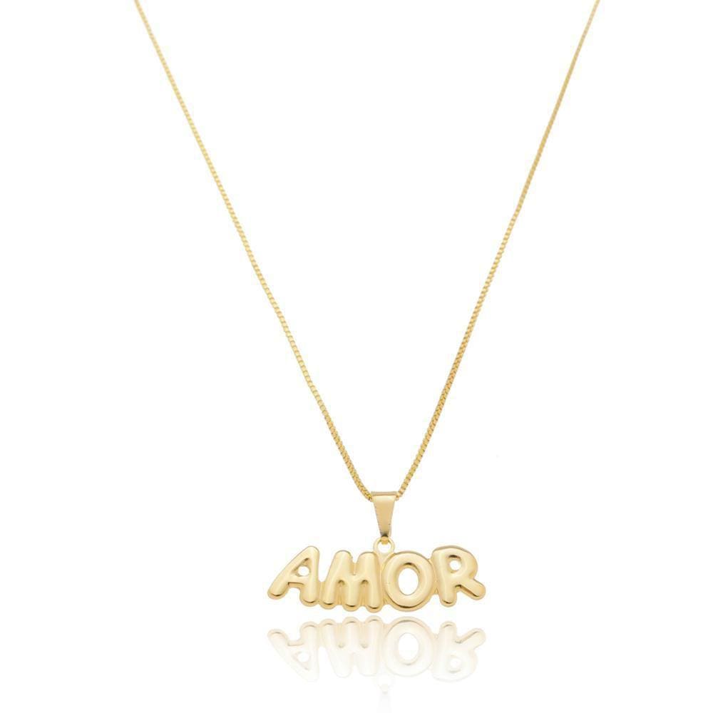 Colar Com Escrita Amor Folheado Em Ouro 18K