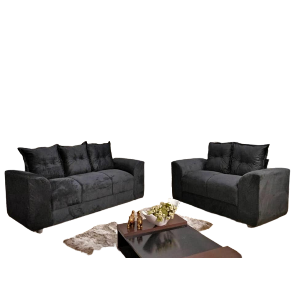 Conjunto De Sofá De 2 E 3 Lugares Porto Preto Suede Resistente
