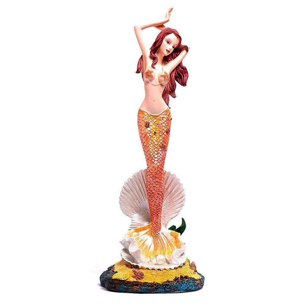 Estatua Sereia Cor Laranja Em Resina Alto Poder Sedução