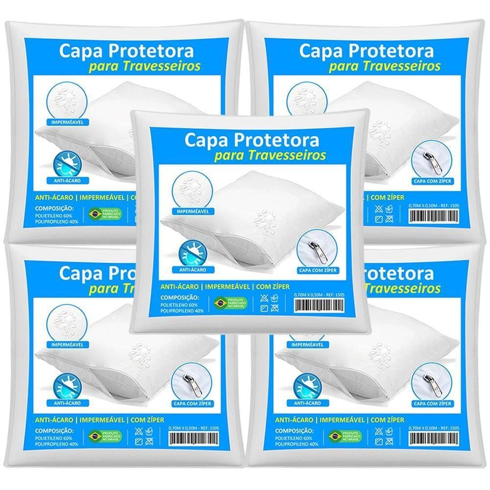 Kit 5 Capas Travesseiro Impermeável 50x70cm Branca