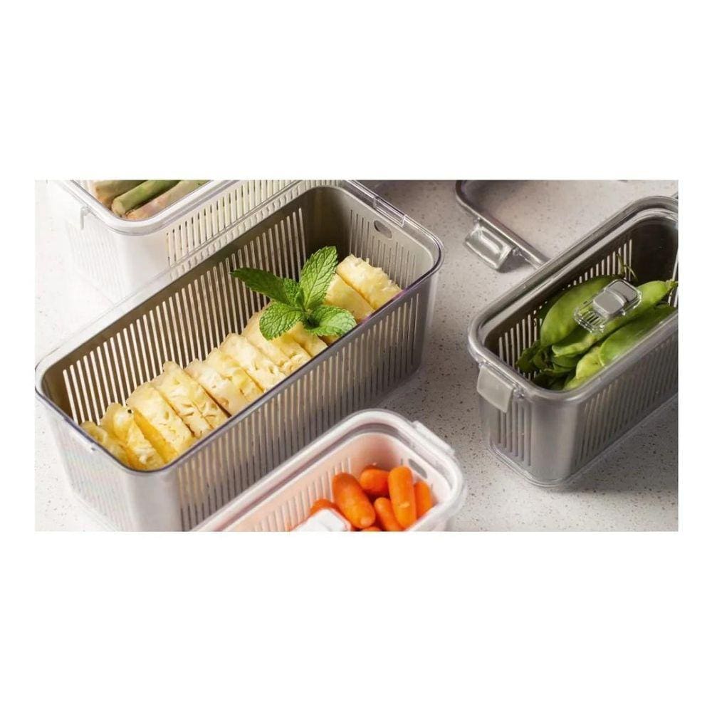 Pote Slim Hermético 1.360 Ml Cinza Com Cesto Escorredor