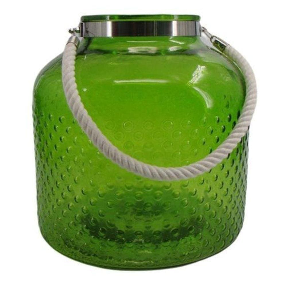 Vaso De Vidro Decorativo Alça De Corda Trançada 31 X 30 Verd