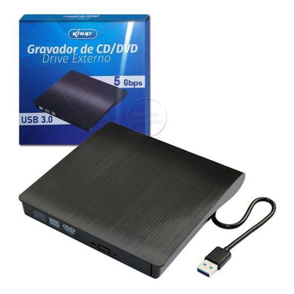 Gravador DVD Externo USB 3.0 Portátil Knup KP-LE300