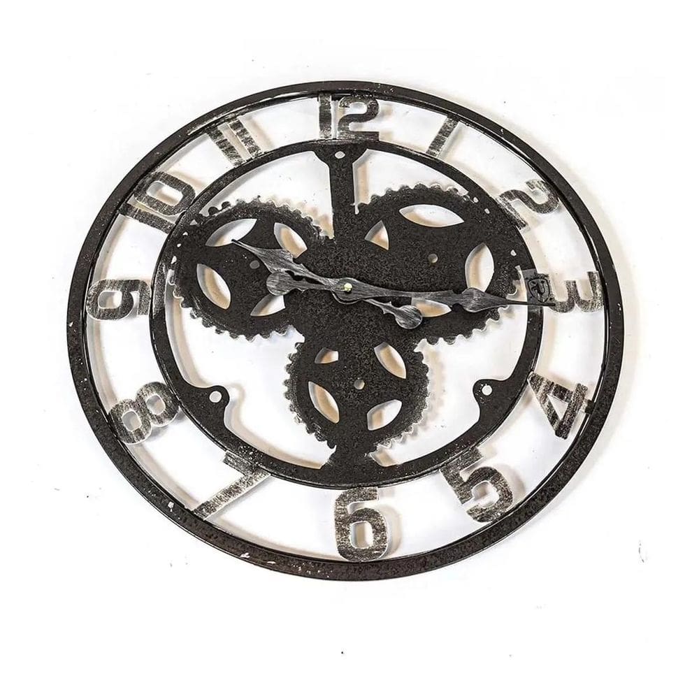 Relógio De Parede 3D Industrial Preto Prata Europeu 48Cm