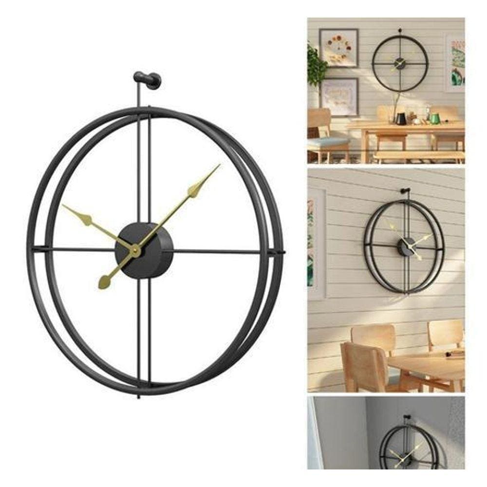 Relógio De Parede 3D Preto Metal Design Europeu 50Cm