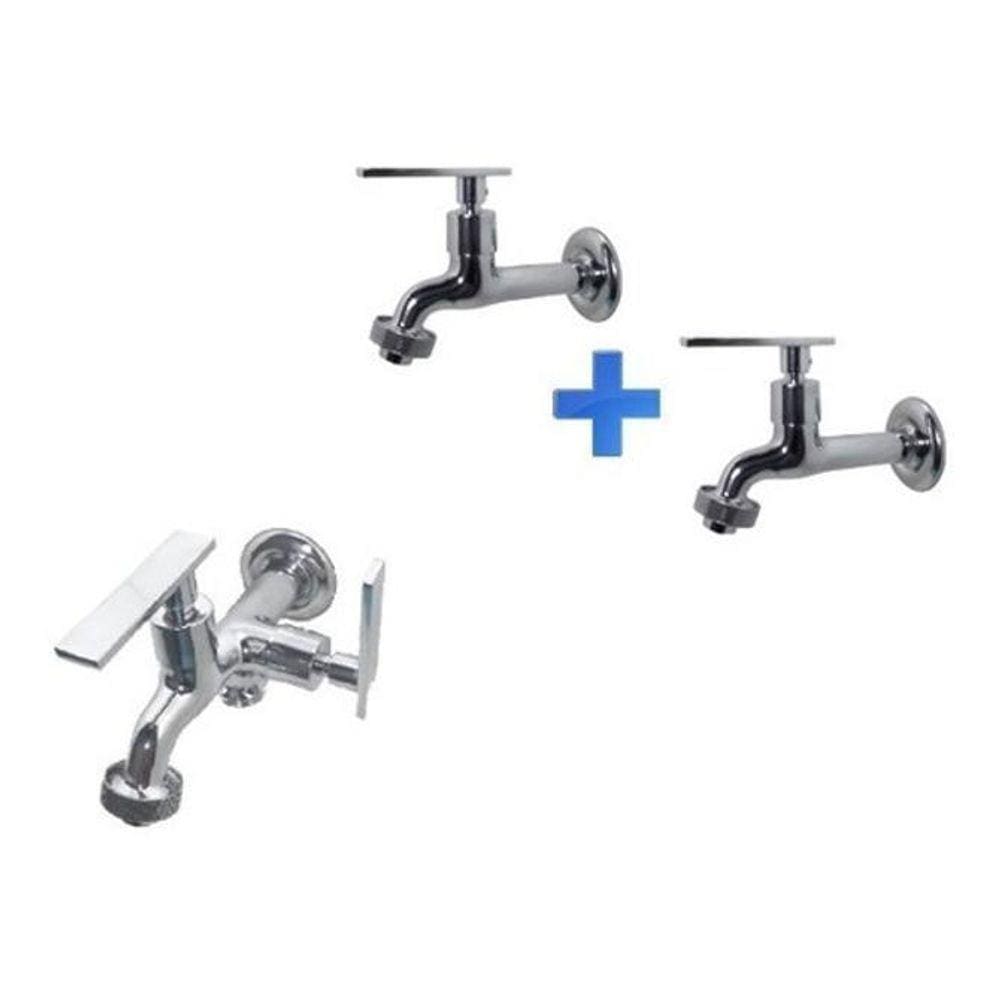 2 Torneiras Jardim Longa C29 1 Torneira Saída Dupla Máquina