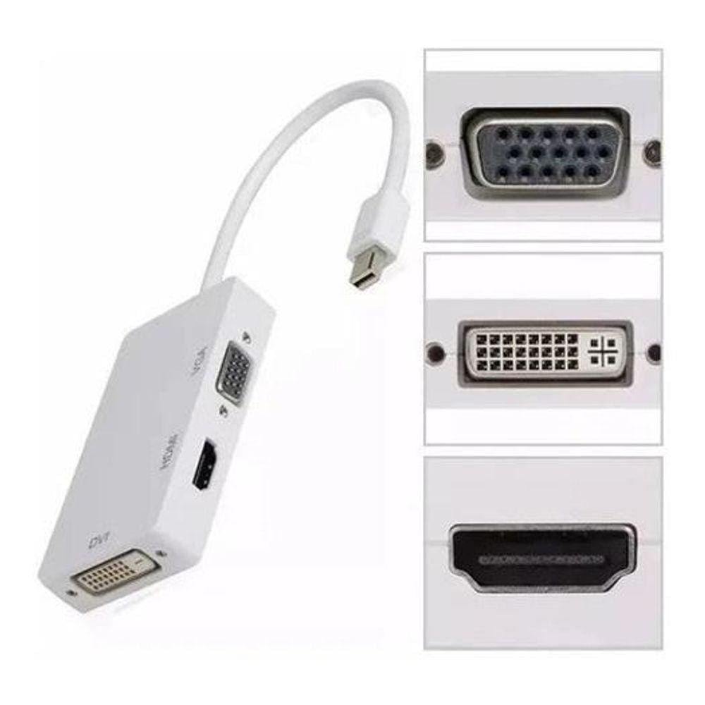 Conversor Display Port Para Dvi Hdmi Vga - Branco