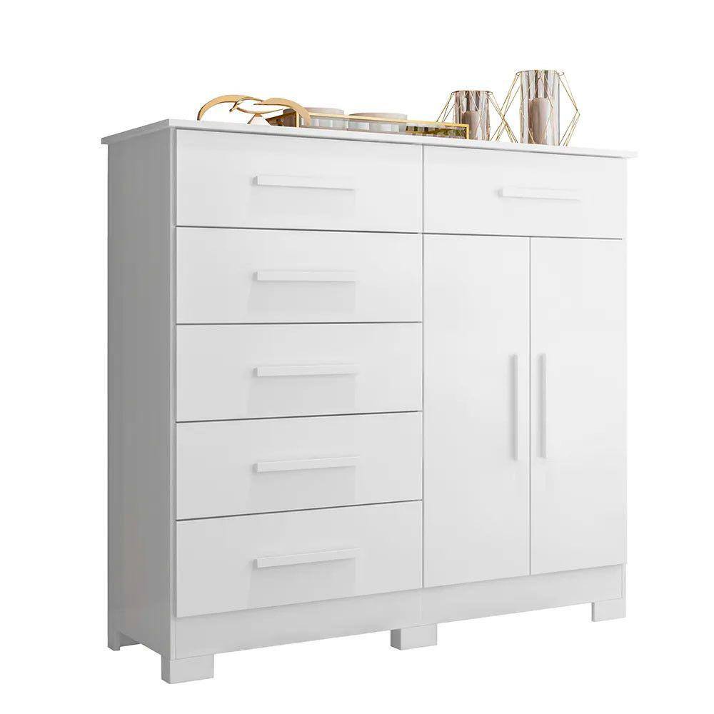 Cômoda New Xangai em MDP com 2 Portas e 6 Gavetas Star Confort