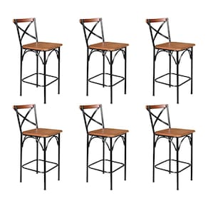 Kit 6 Banquetas Alta Industrial Paris Base Alumínio com Encosto - Castanho