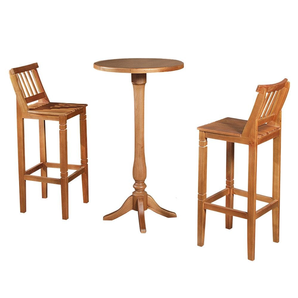 Conjunto Bistrô Mesa Madeira Maciça com 2 Banquetas Confort Ripada Castanha