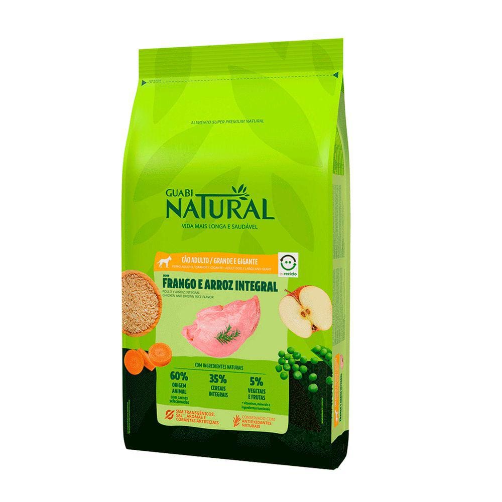 Ração Guabi Natural Cães Adultos Raças Grandes e Gigantes Frango e Arroz Integral 20kg