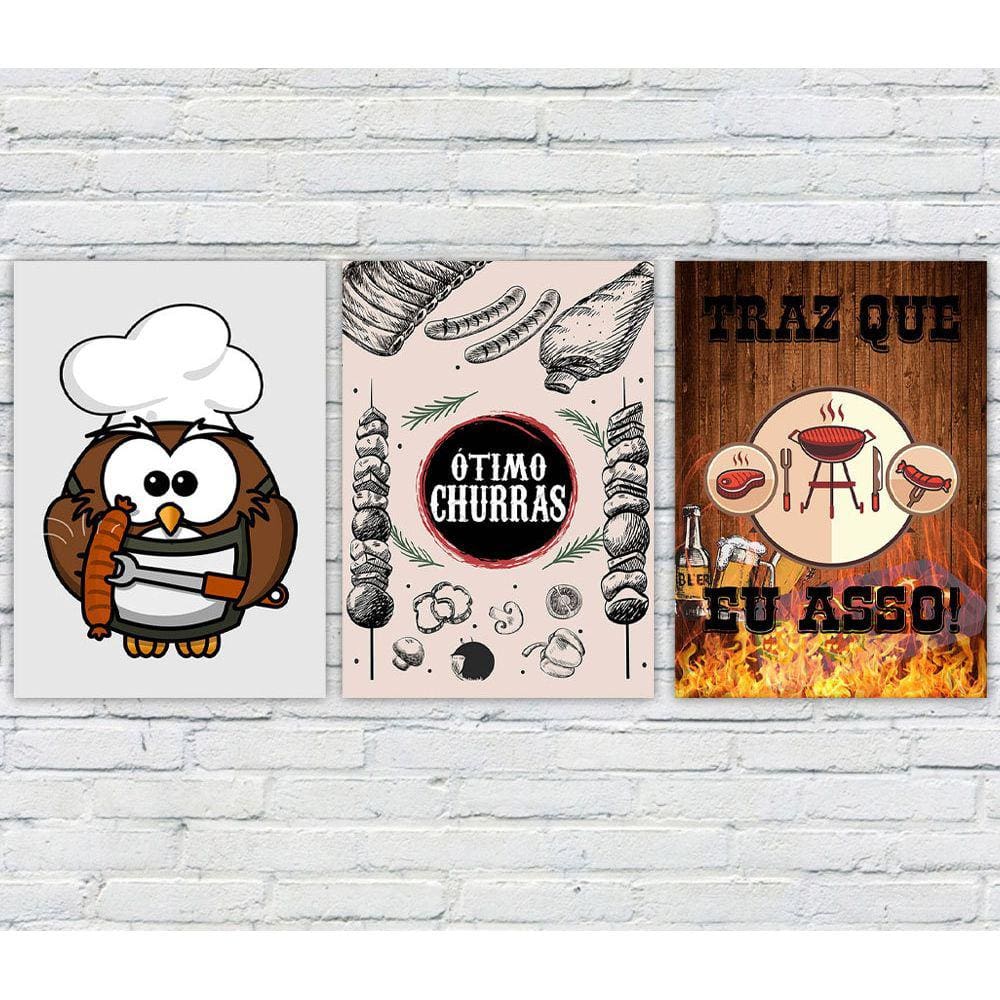 Kit 3 Quadros/Placas Decorativas MDF Churrasco 06