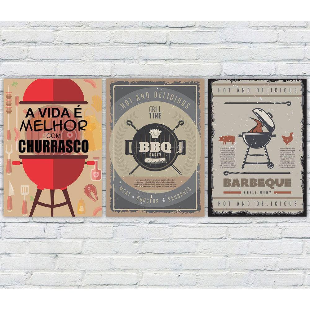 Kit 3 Quadros/Placas Decorativas MDF Churrasco 08