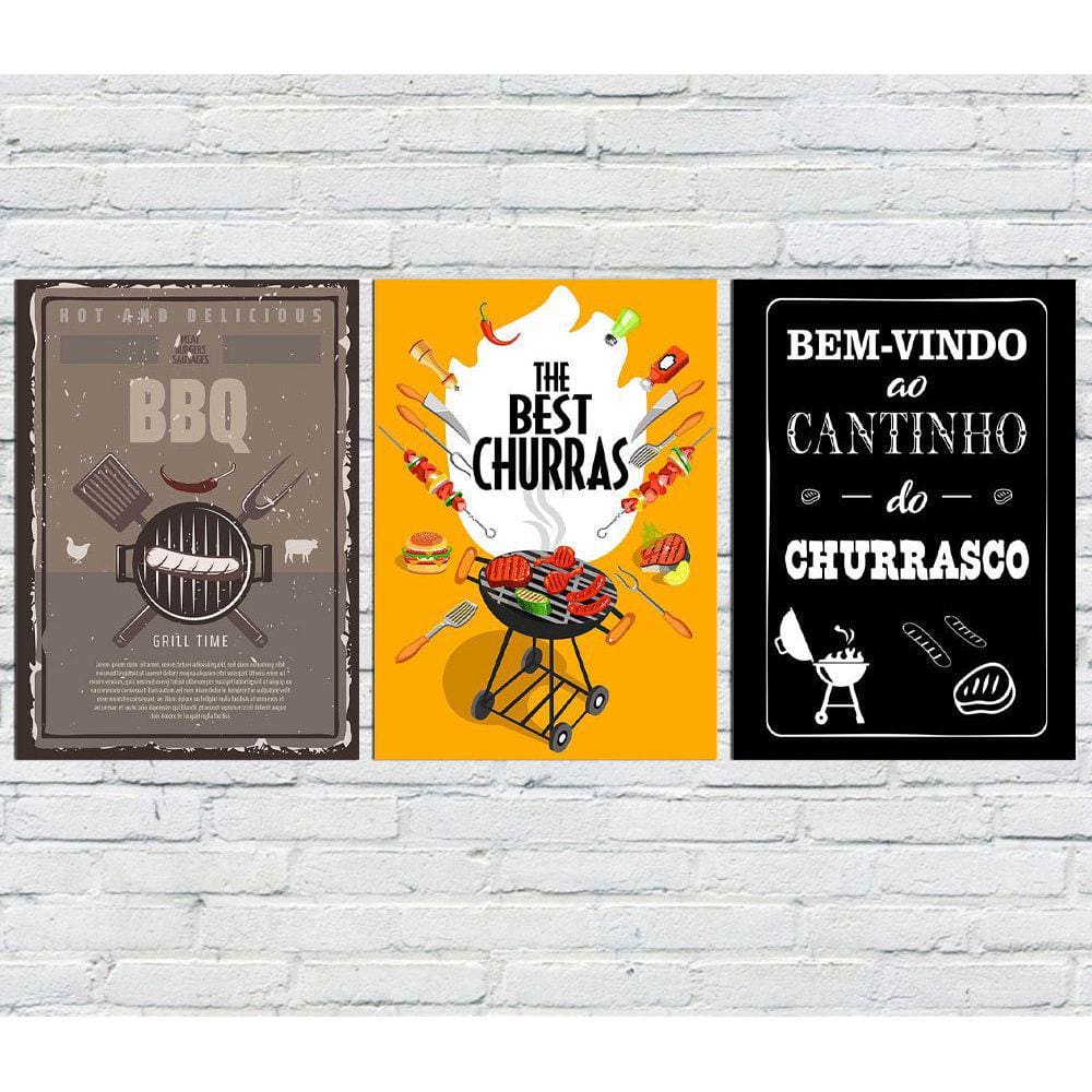 Kit 3 Quadros/Placas Decorativas MDF Churrasco 07