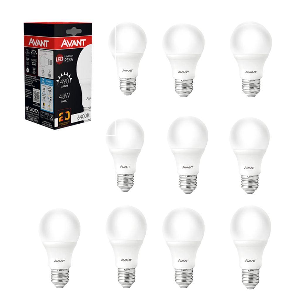 Kit 10 Lâmpadas AVANT LED Bulbo Pera 9WE27 6500K Branco Frio