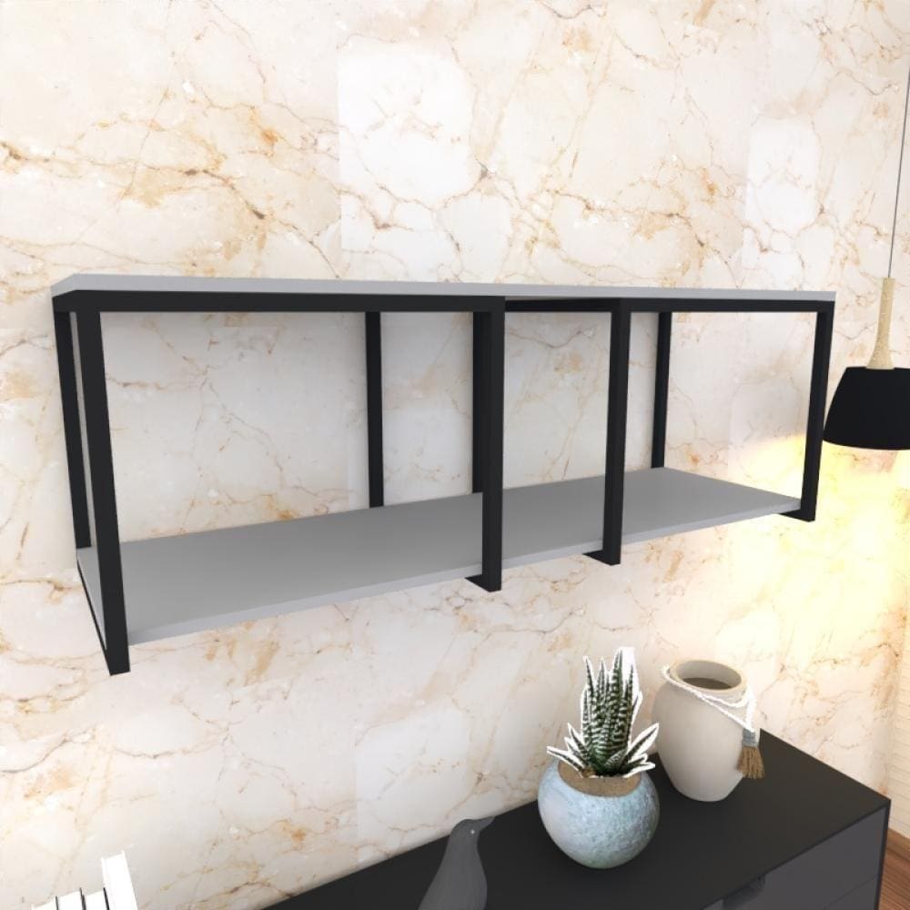 Prateleira Industrial Suspensa Estante Parede Nicho Cinza Cozinha Escritorio Sala Quarto Infantil