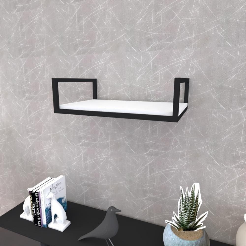 Prateleira Industrial Suspensa Estante Parede Nicho Branca Ferro E Madeira Suporte Pratileira