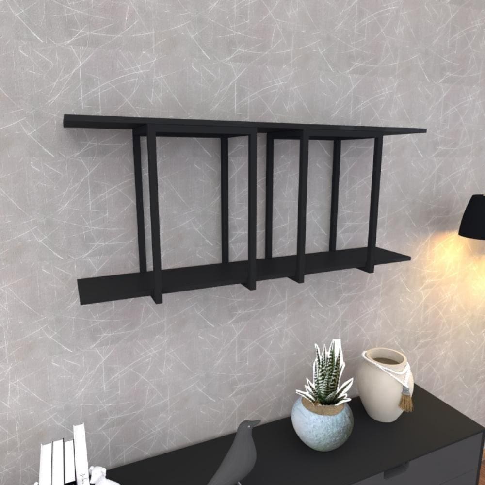 Prateleira Industrial Suspensa Estante Parede Nicho Preto Ferro E Madeira Suporte Pratileira