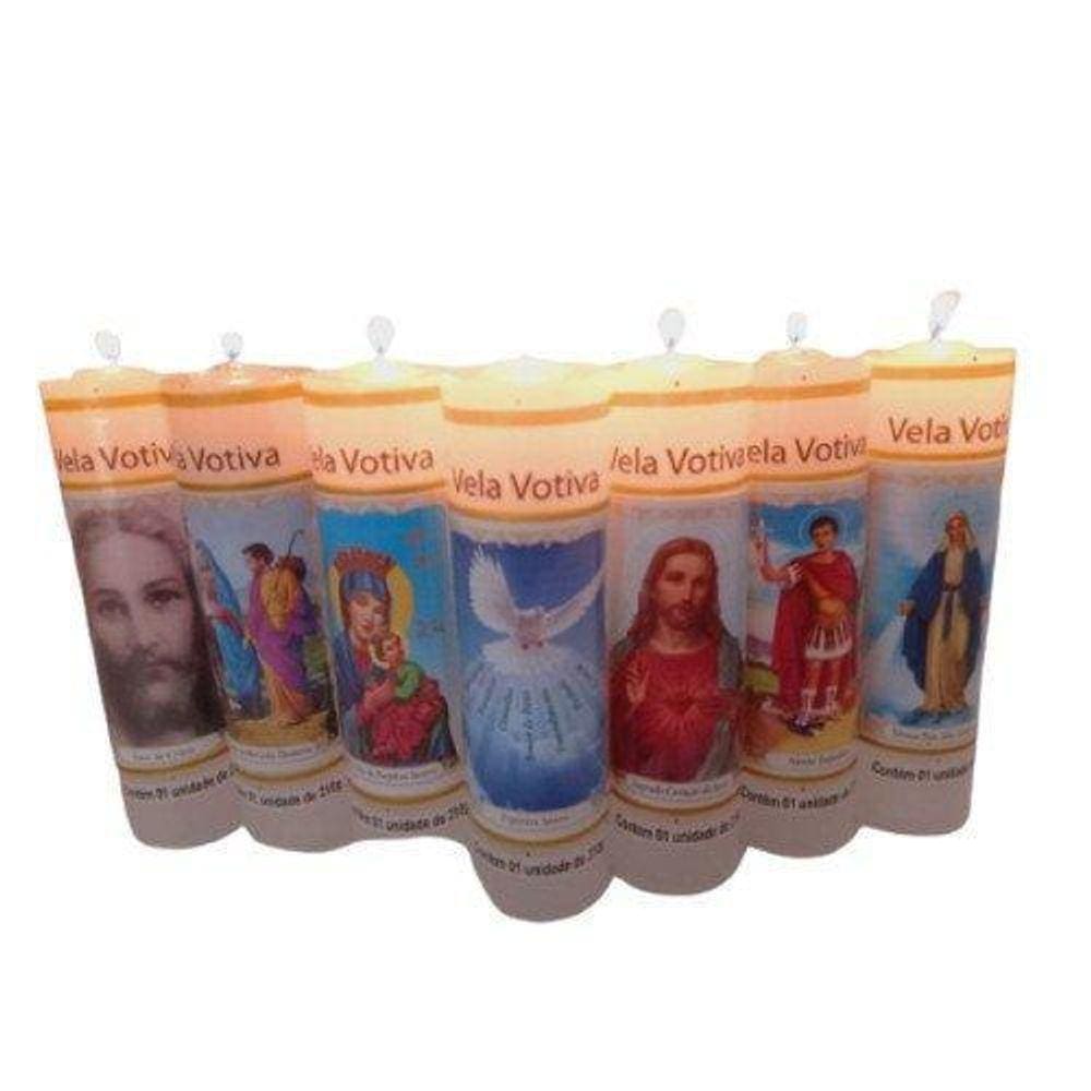 Kit 6 Velas Votivas 7 Dias Imagens Santos Católicos 210 Gr